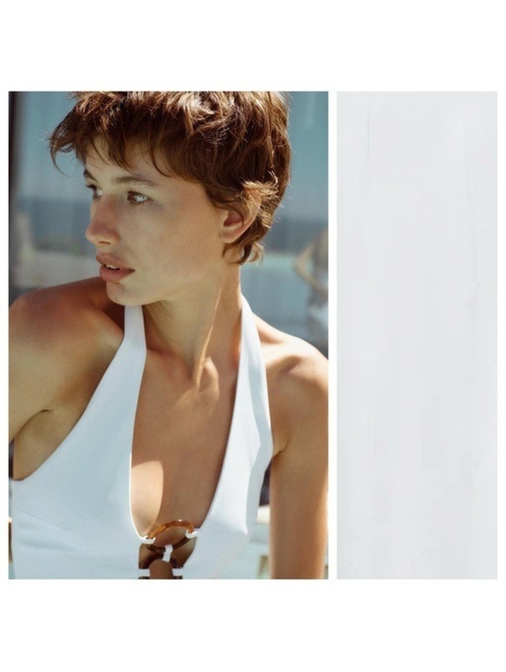 NWT. Zara White Tortoiseshell Effect Halter Neck Fitted Mini Dress. Size L. - Picture 3 of 9